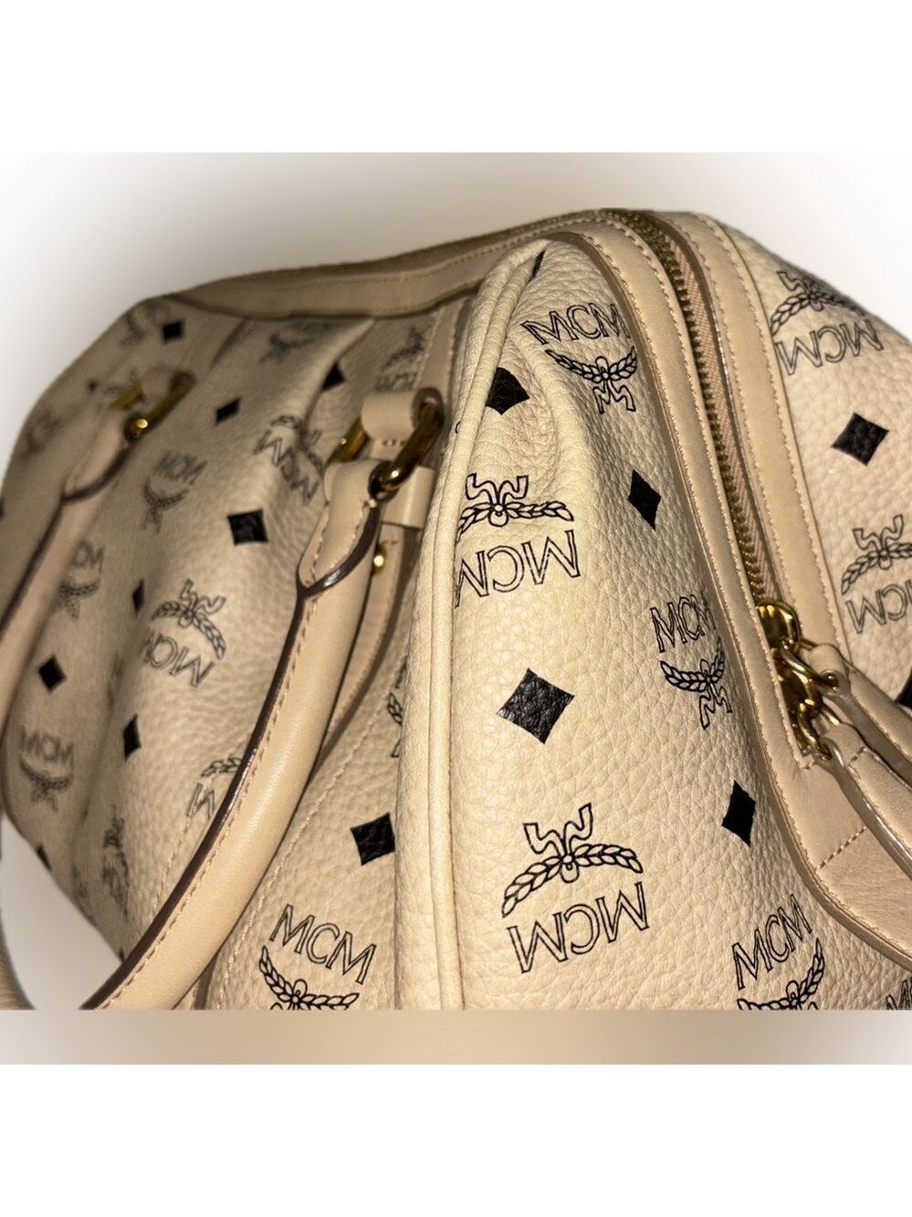 MCM Cream Satchel Bag with Monogram Design - Picture 6 of 16